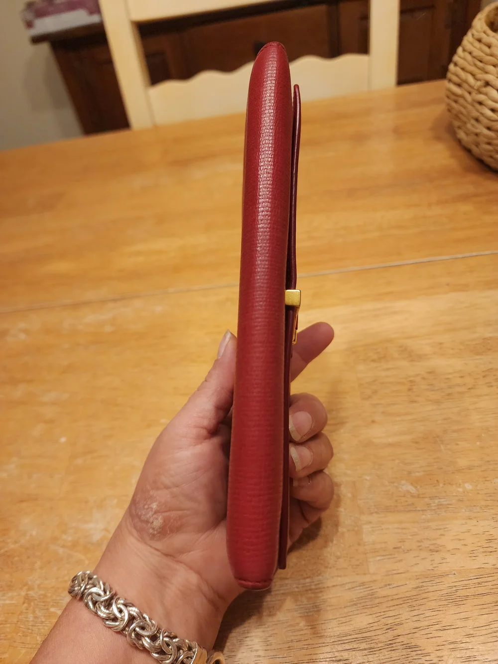red textured leather Yves Saint Laurent Y-Line wallet gold-tone hardware